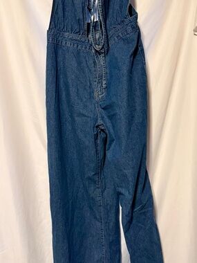 Denim Overalls with open back and drawstring front